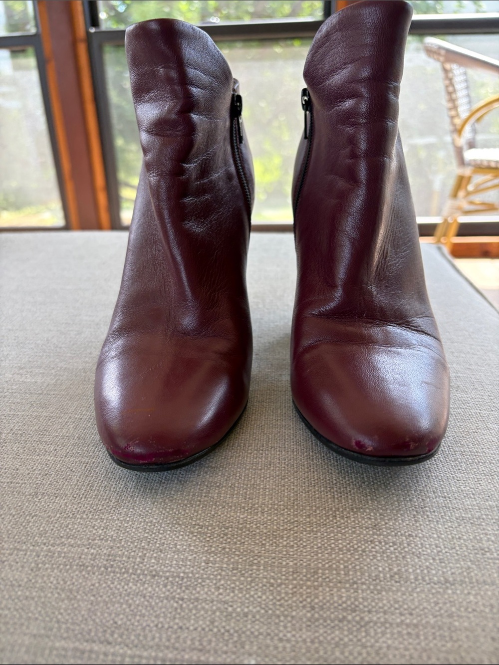 Women's Burgundy Leather Ankle Booties with Side Zip Detail